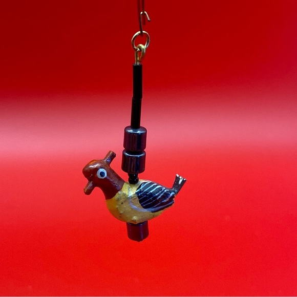 Hand Carved Wood and Hematite Bird Earrings - Picture 4 of 6